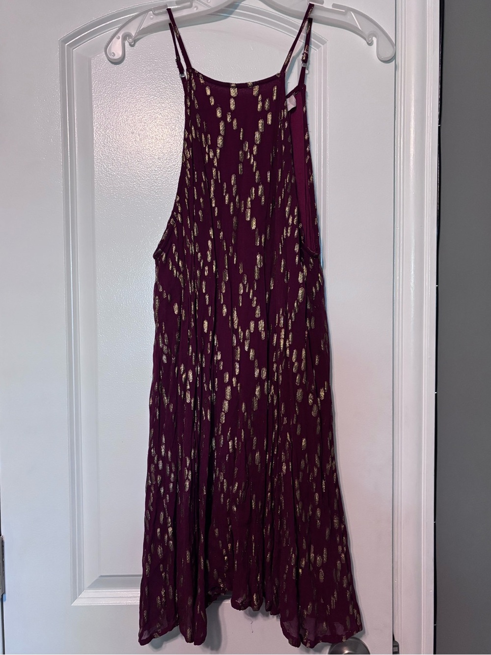 Altar’d State Burgundy Gold Foil Swing Dress Size Large